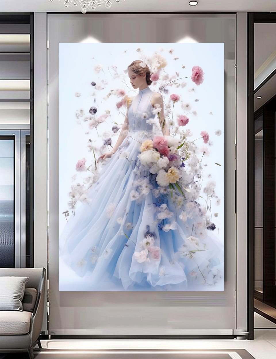 Floral Elegance in Bloom - Floral Woman Canvas Art - Romantic Print on Canvas - Luxury Canvas Wall Art