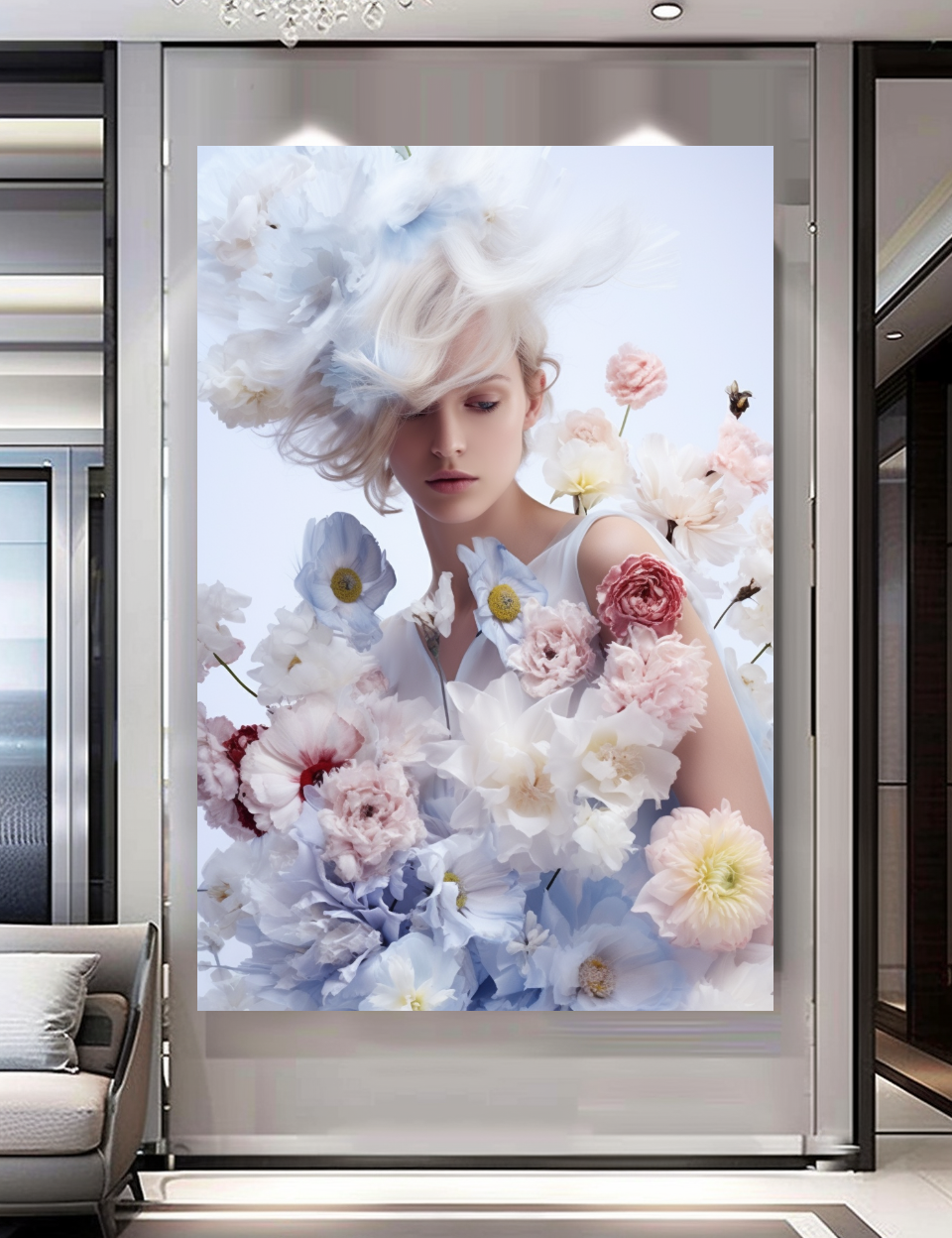 Modern Grace - Floral Woman Canvas Art - Romantic Print on Canvas - Elegant Home Decor