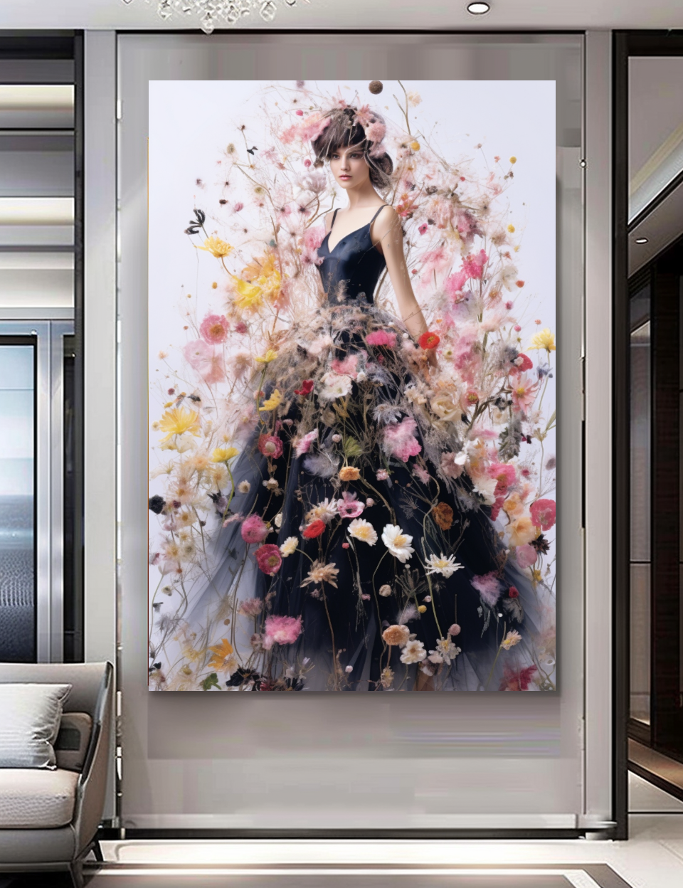 Blooming Flowers Dress - Perfume Floral Woman Art - Chic Home Decor