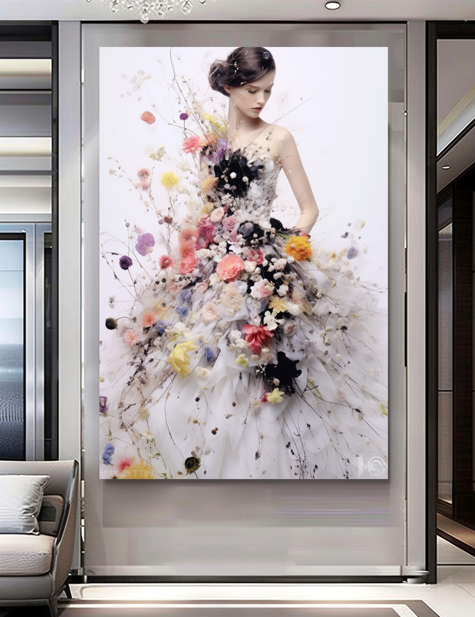 Perfume Floral Woman Art - Blooming Flowers Dress - Chic Home Decor