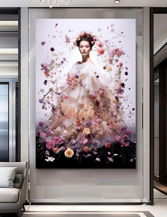 Fashion Artistic Floral Portrait - Perfume Floral Woman Art - Luxurious Canvas Wall Art Decor