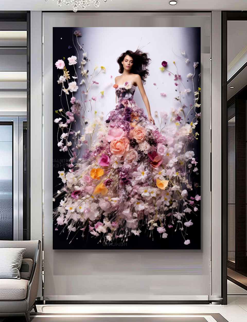 Romantic Blooming Flowers Dress - Perfume Floral Woman Art - Chic Home Decor