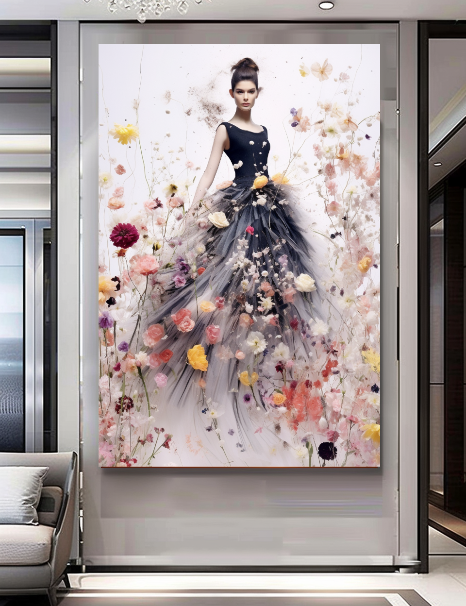 Perfume Floral Woman Art - Blooming Flowers Dress - Chic Home Decor