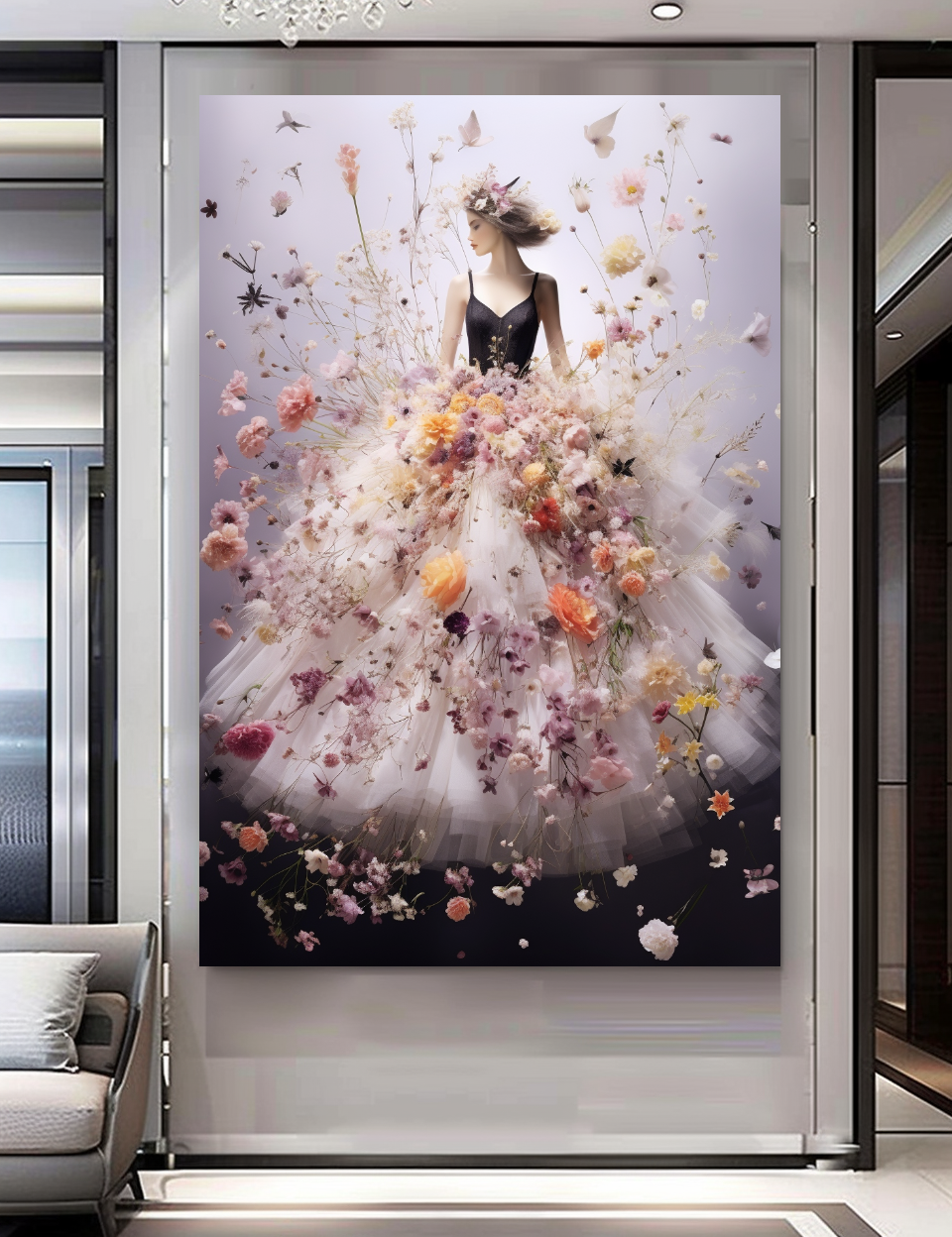 Fashion Blooming Flowers Dress - Perfume Floral Woman Art - Chic Home Decor