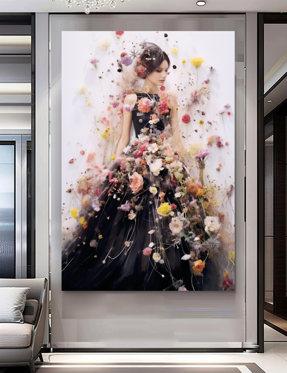 Perfume Floral Woman Art - Blooming Flowers Dress - Chic Home Decor