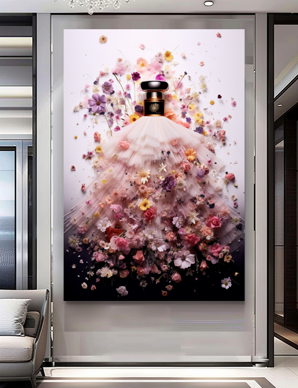 Floral Perfume Bottle Canvas Print - Luxury Wall Art for Modern Decor