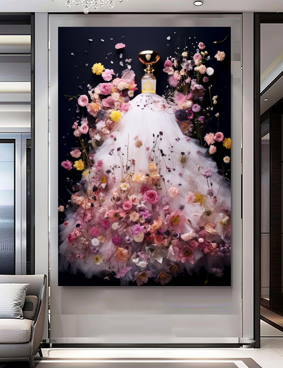Floral Perfume Bottle Canvas Print - Luxury Wall Art for Modern Decor