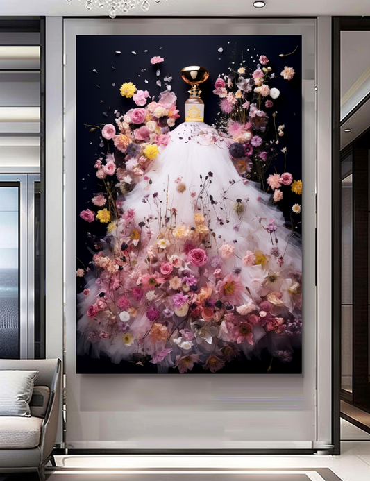 Floral Perfume Bottle Canvas Print - Luxury Wall Art for Modern Decor