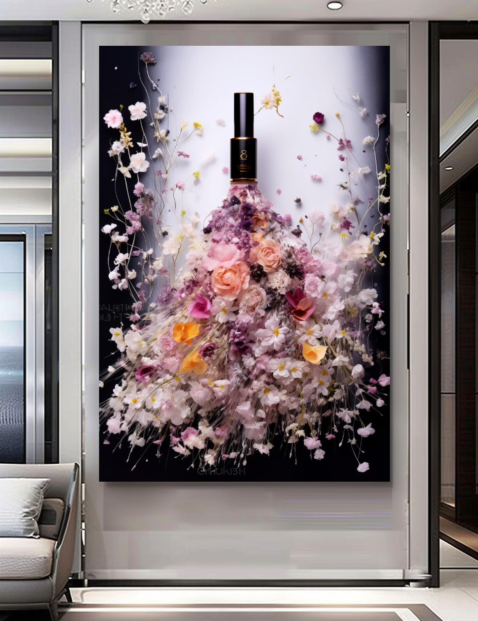 Floral Perfume Bottle Canvas Print - Luxury Wall Art for Modern Decor
