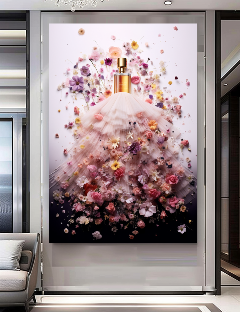 Floral Perfume Bottle Canvas Print - Luxury Wall Art for Modern Decor