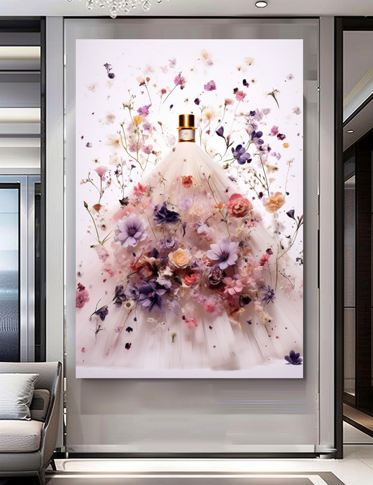 Elegance Floral Perfume Bottle Canvas Print - Luxury Wall Art for Modern Decor