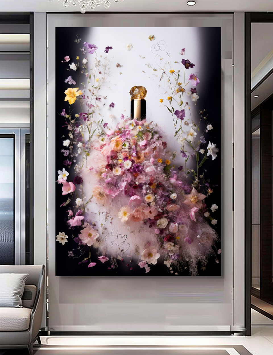 Elegance Floral Perfume Bottle Canvas Print - Luxury Wall Art for Modern Decor