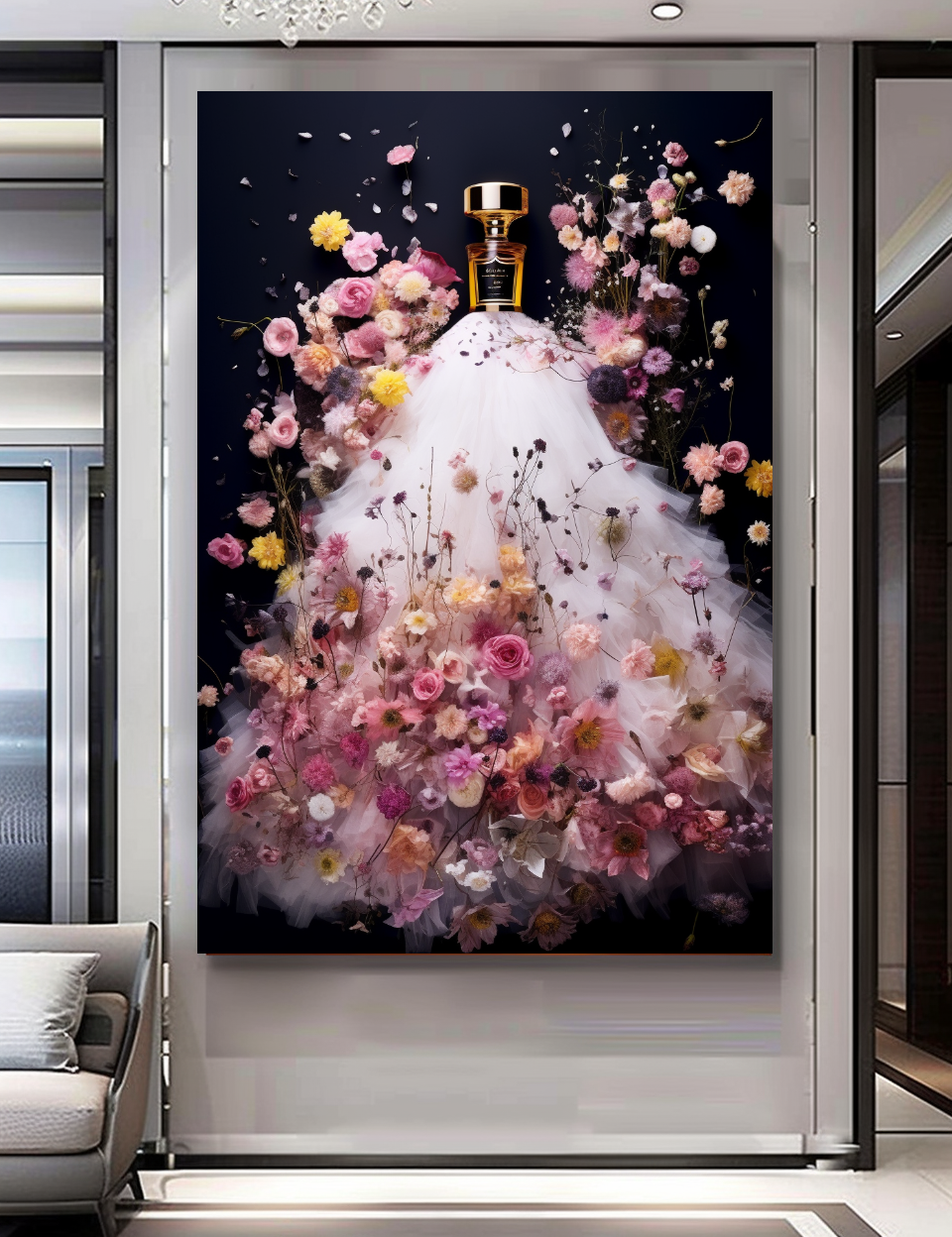 Elegance Floral Perfume Bottle Canvas Print - Luxury Wall Art for Modern Decor