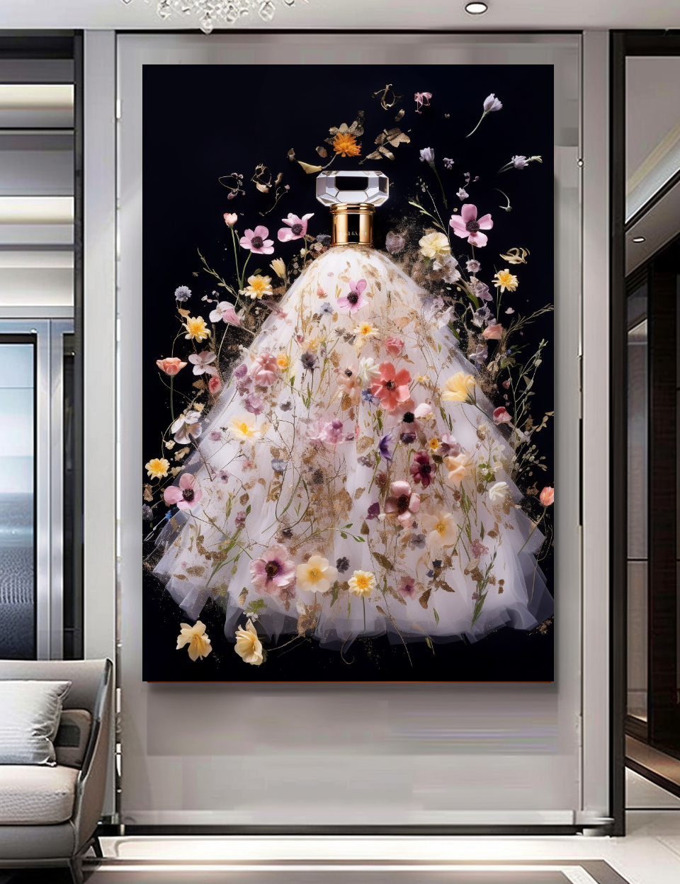 Elegance Floral Perfume Bottle Canvas Print - Luxury Wall Art for Modern Decor