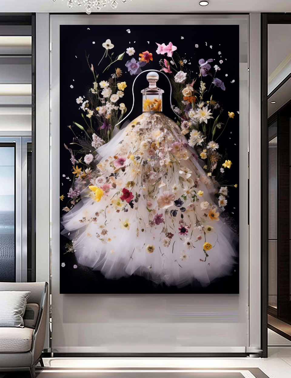 Elegance Floral Perfume Bottle Canvas Print - Luxury Wall Art for Modern Decor