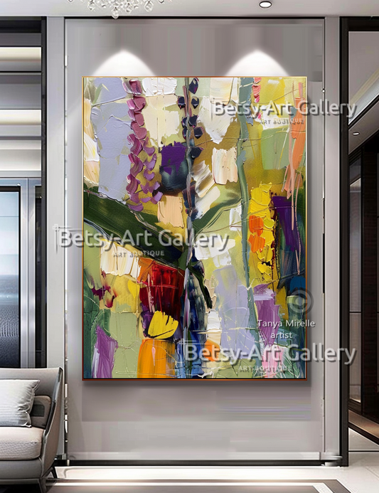 Vibrant Floral Impasto Oil Painting – Colorful Abstract Wall Art #115