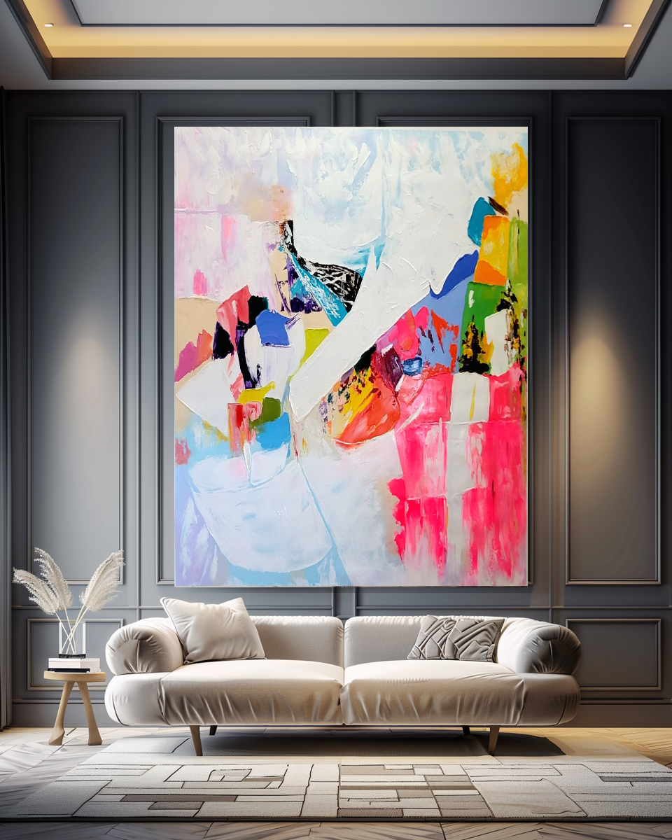 LARGE Modern Abstract Wall Art, Vibrant Impasto Oil Painting on Canvas, Textured Wall Art for Living room