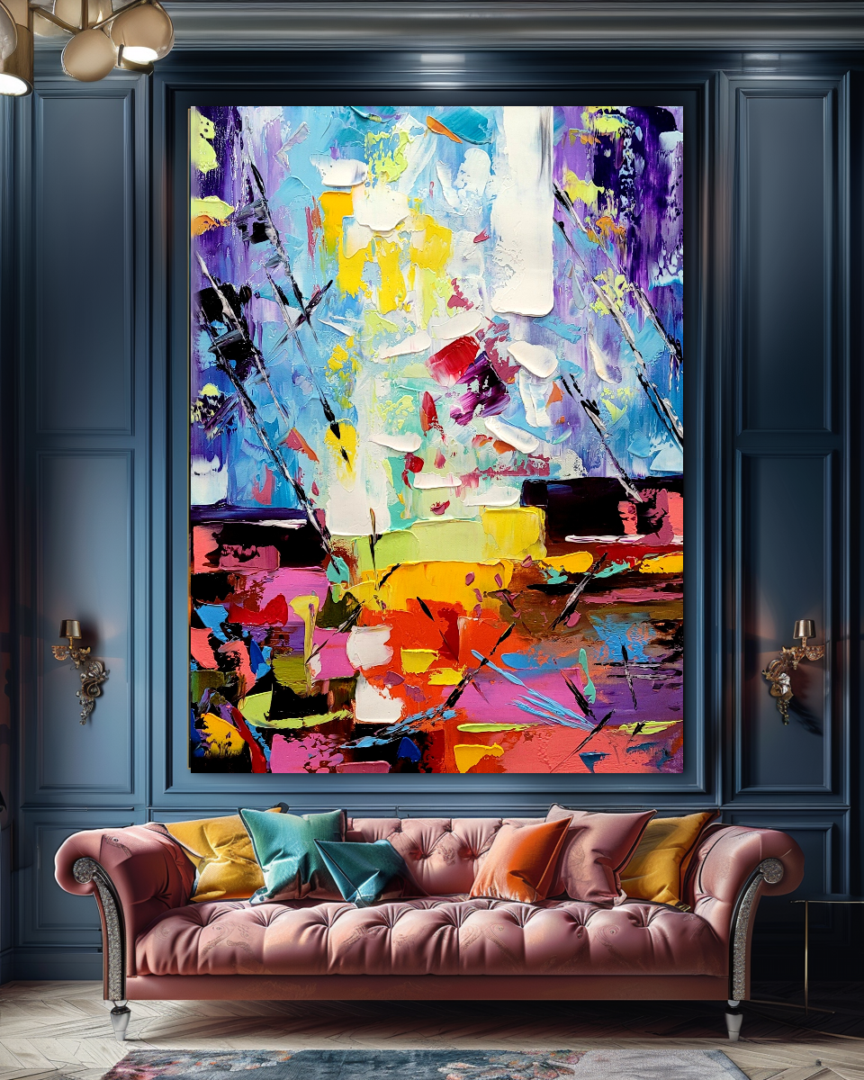 Vibrant Rainbow Modern Abstract Art for Living room, Impasto Oil Painting on Canvas, Handmade Art for sale