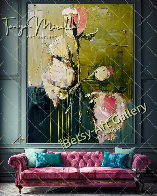 Abstract Expressionist Oil Painting with Bold Colors #194