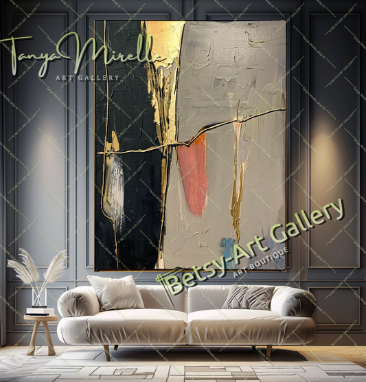 Modern Gold Minimalist Art - Abstract Oil Painting #197