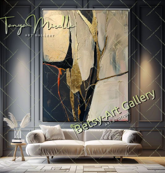 Gold Minimalist Art - Abstract Oil Painting #196