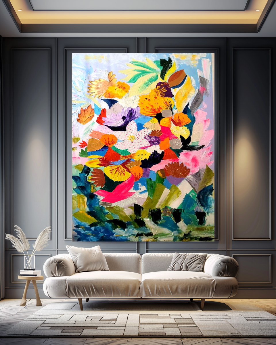 Vibrant Underwater World, Abstract Painting for Living room, Impasto Oil Painting on Canvas