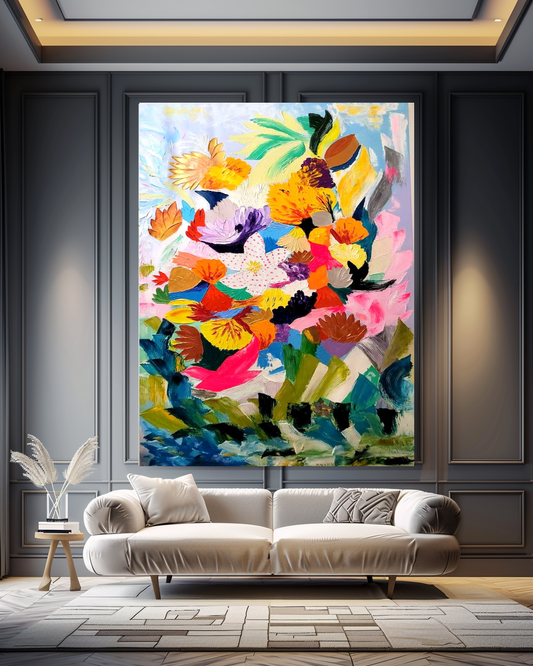 Vibrant Underwater World, Abstract Painting for Living room, Impasto Oil Painting on Canvas
