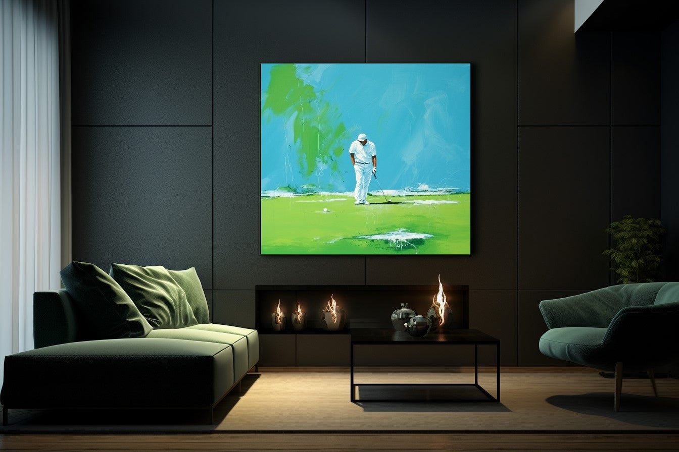 Moden Abstract Golf Art, Green Golf Art - Golfer Watercolor Art Print on Canvas