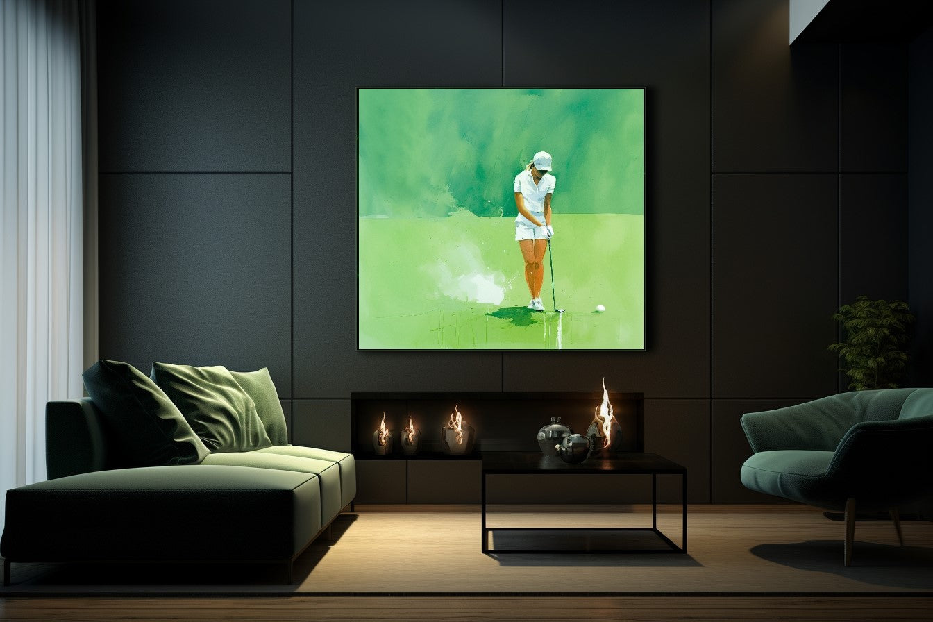 Moden Abstract Golf Art, Green Golf Art - Golfer Watercolor Art Print on Canvas