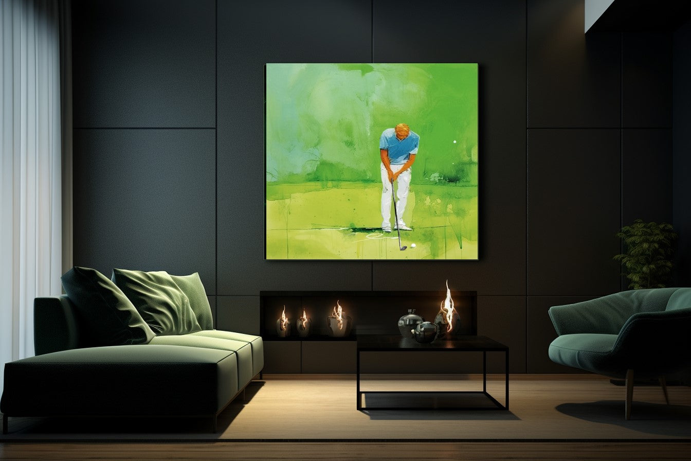 Moden Abstract Golf Art, Green Golf Art - Golfer Watercolor Art Print on Canvas