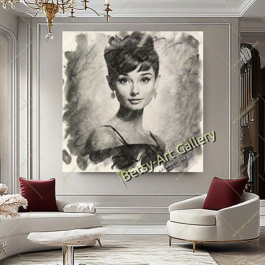 Black White Audrey Hepburn Iconic Portrait Canvas Print