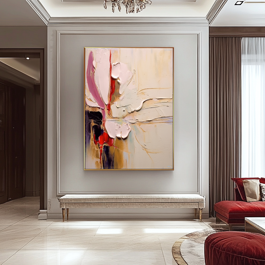 Unique Pastel Abstract Art - Modern Impasto Oil Painting on Canvas for Living Room, Office, Hotel