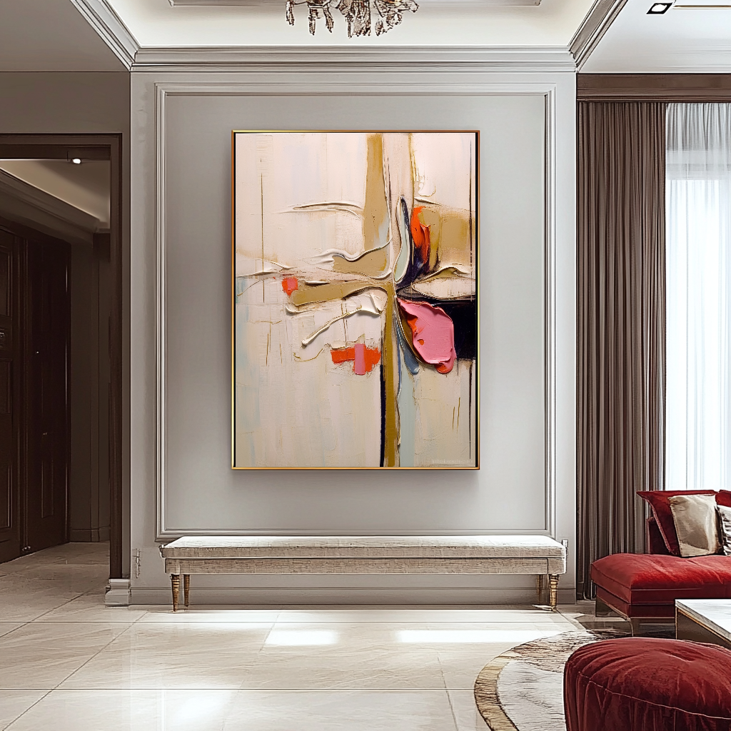 Unique Pastel Abstract Art - Modern Impasto Oil Painting on Canvas for Living Room, Office, Hotel