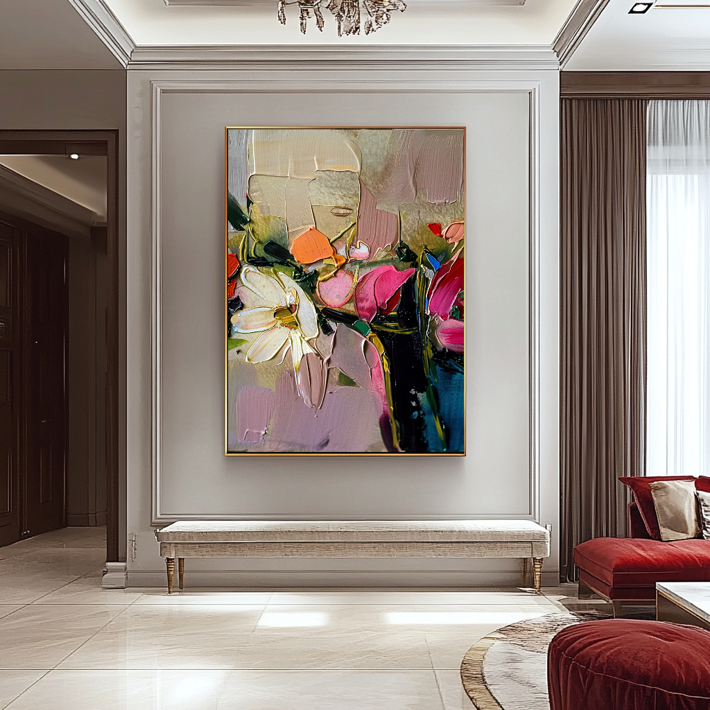 Abstract Floral Impasto Oil Painting on Canvas - Colorful Modern Wall Art for Contemporary Spaces