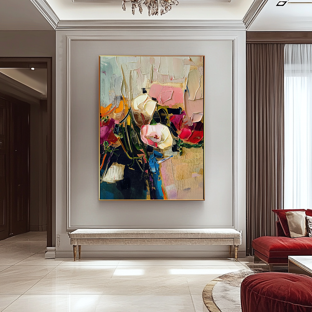 Abstract Floral Impasto Oil Painting on Canvas - Colorful Modern Wall Art for Contemporary Spaces