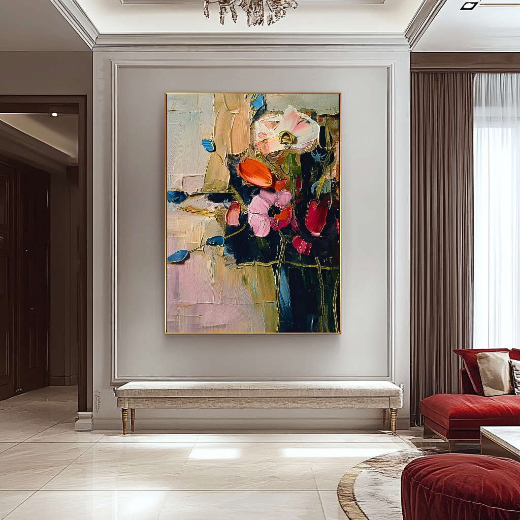 Abstract Floral Impasto Oil Painting on Canvas - Colorful Modern Wall Art for Contemporary Spaces