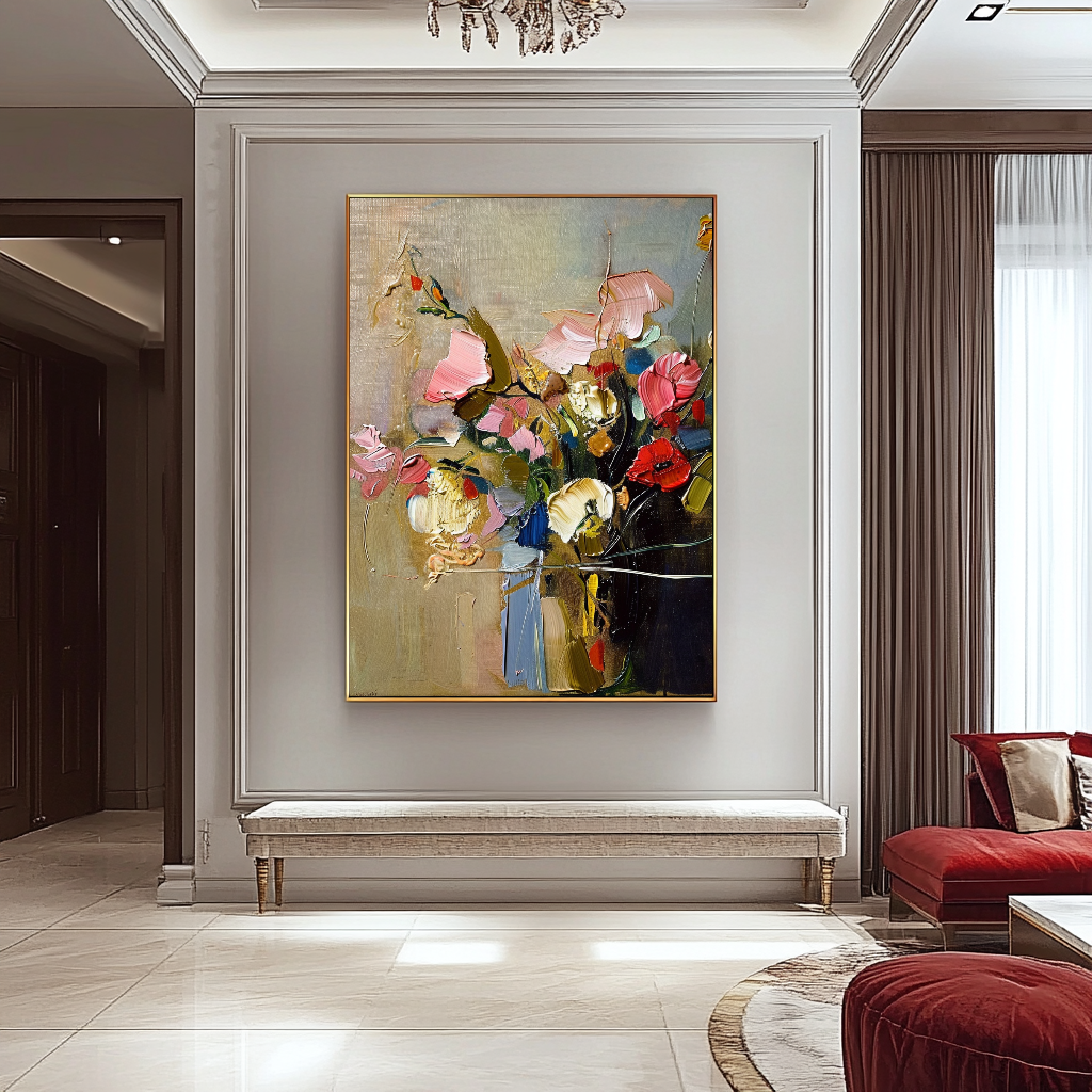 Abstract Floral Impasto Oil Painting on Canvas - Colorful Modern Wall Art for Contemporary Spaces