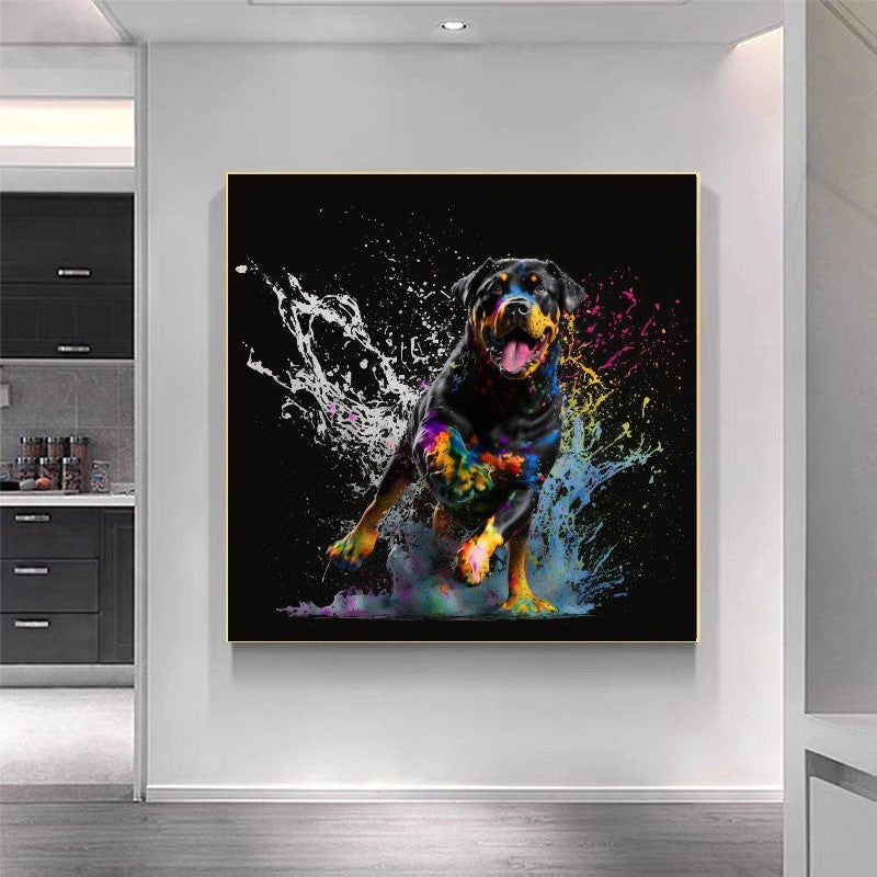 Running Dog Rottweiler - Unique Wall Art Print {{ shop_name }}Prints animal painting animal pictures canvas print canvas wall art colorful wall art dog painting dog print giclée prints graffiti art print graffiti canvas graffiti canvas art graffiti dog print large canvas print large wall art modern art print pop art print print on canvas ready to hang canvas street art on canvas stretched canvas art wall art prints
