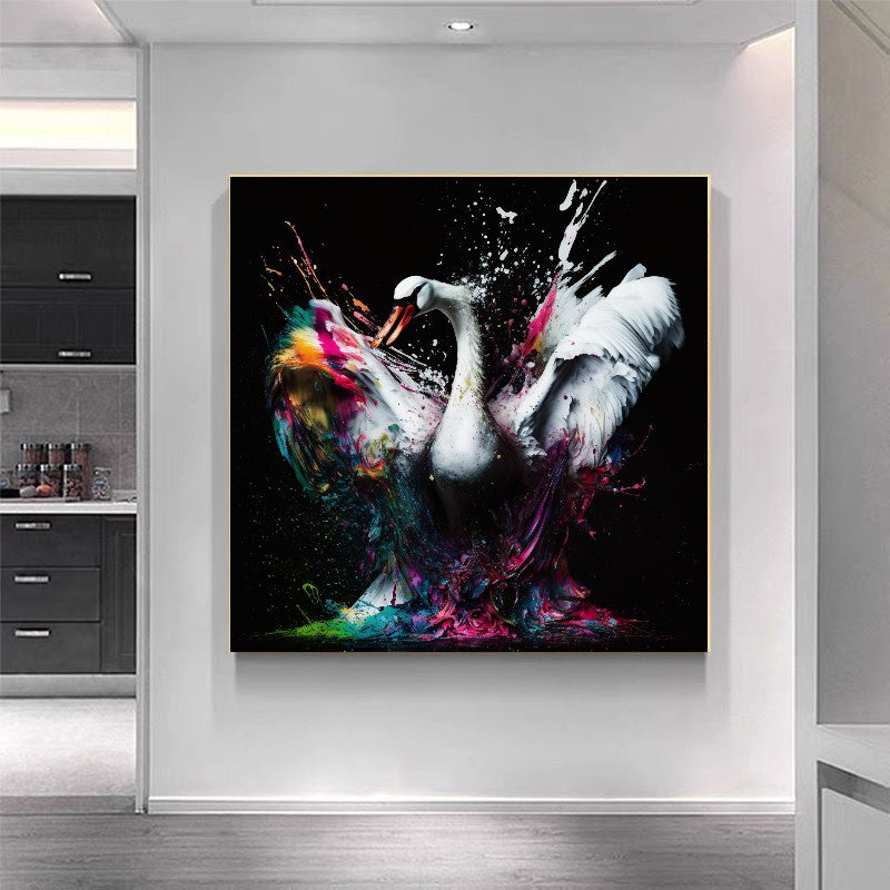 White Swan Colorful Splash - Unique Wall Art Print {{ shop_name }}Prints animal painting animal pictures canvas art canvas print canvas wall art colorful swan art colorful wall art giclée prints graffiti art print graffiti canvas graffiti canvas art large canvas print large wall art modern art print modern print art pop art print print on canvas ready to hang canvas street art on canvas stretched canvas art swan art print swan painting wall art prints