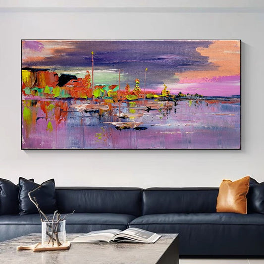 LARGE Abstract Impasto Oil Painting on Canvas, Mediterranean Seashore, Modern Wall Art for Bedroom, Living room