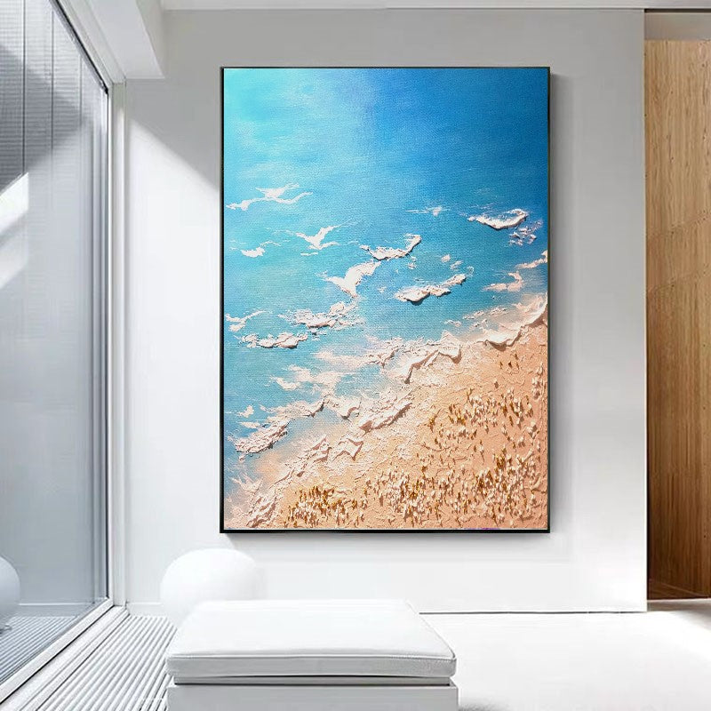 LARGE Modern Textured Wall Art, Seashore Art, Acrylic Painting on Canvas for Bedroom, Living room