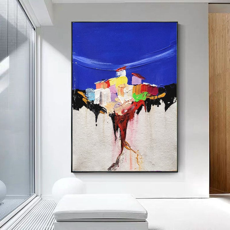 LARGE Abstract Landscape Wall Art, Colorful Impasto Oil Painting on Canvas for Living room