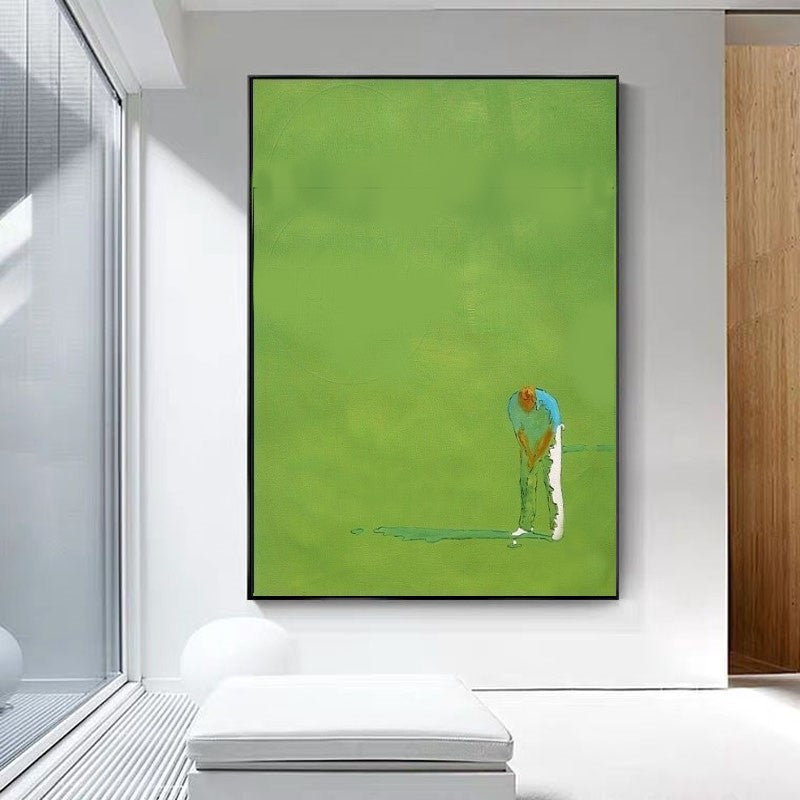 LARGE Modern Abstract Golf Painting on Canvas, Green Painting, Golf Man Art, Modern Interior Design, Sports Art for Office Vertical A