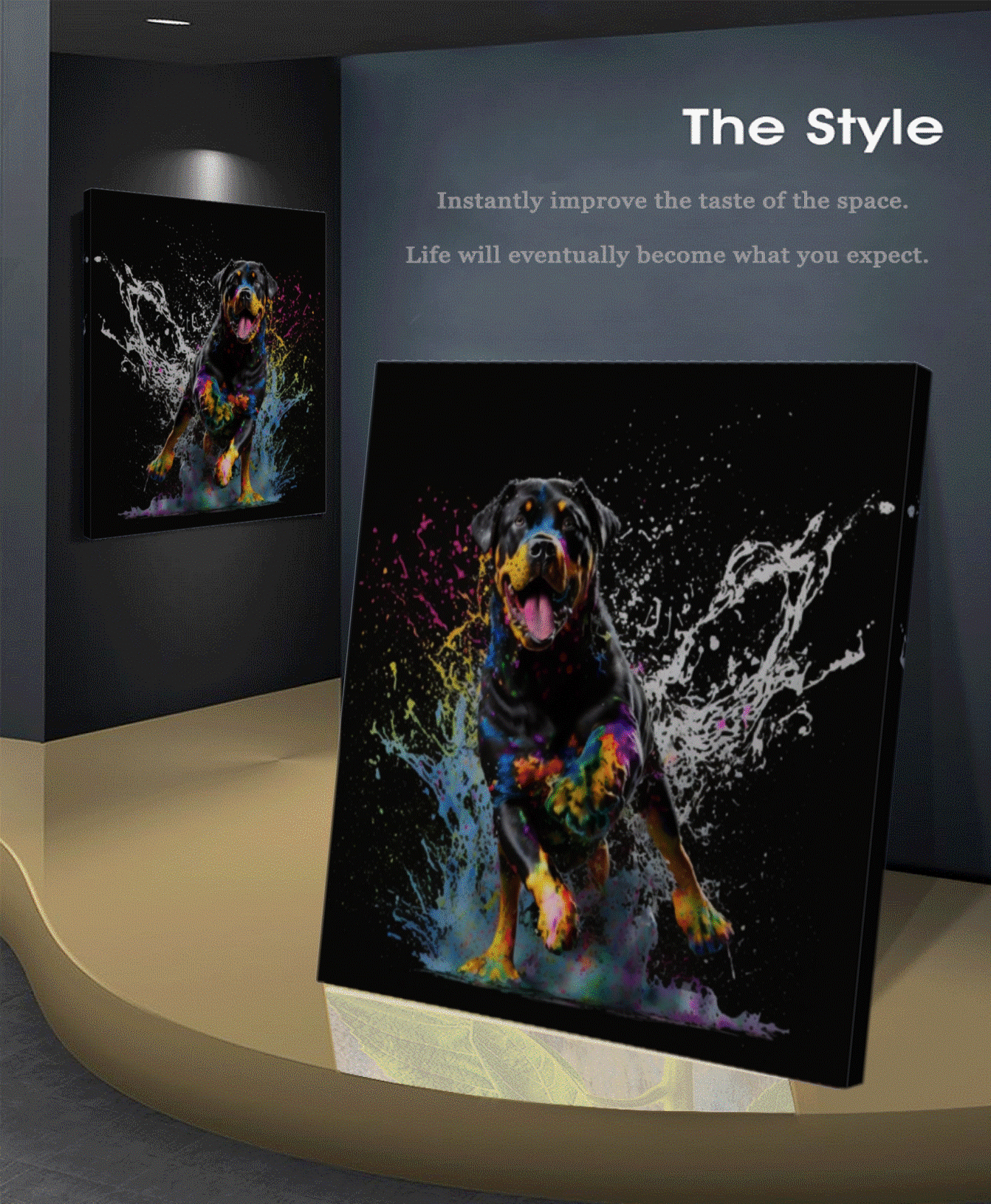 Running Dog Rottweiler - Unique Wall Art Print {{ shop_name }}Prints animal painting animal pictures canvas print canvas wall art colorful wall art dog painting dog print giclée prints graffiti art print graffiti canvas graffiti canvas art graffiti dog print large canvas print large wall art modern art print pop art print print on canvas ready to hang canvas street art on canvas stretched canvas art wall art prints