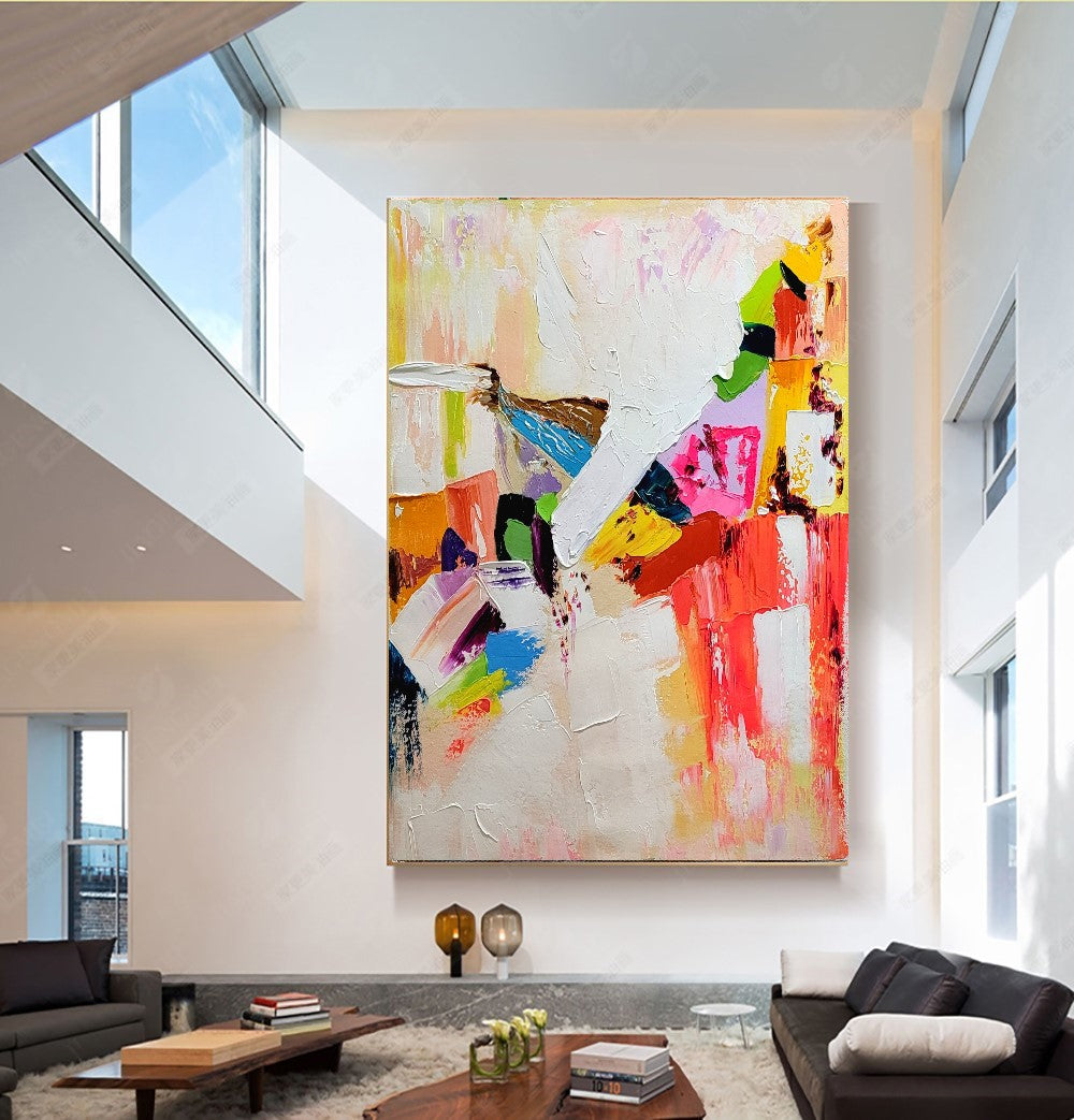 LARGE Modern Abstract Art, Colorful Impasto Oil Painting on Canvas, Vibrant Contemporary rt for Living room
