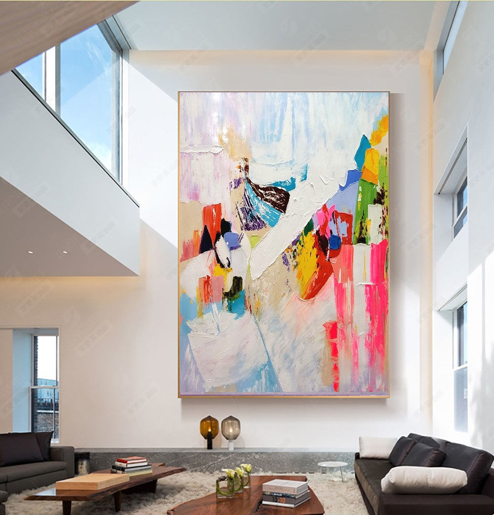 LARGE Modern Abstract Wall Art, Vibrant Impasto Oil Painting on Canvas, Textured Wall Art for Living room