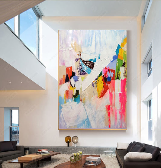 LARGE Modern Abstract Wall Art, Vibrant Impasto Oil Painting on Canvas, Textured Wall Art for Living room