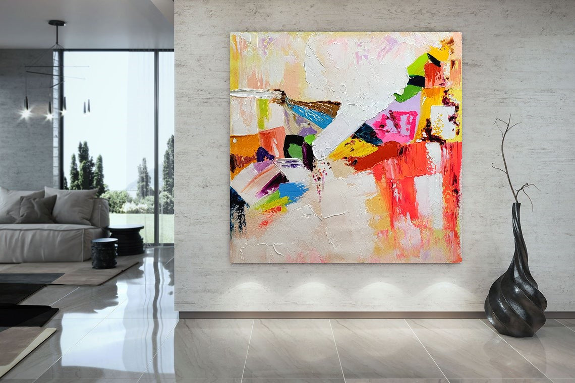 LARGE Modern Abstract Art, Colorful Impasto Oil Painting on Canvas, Vibrant Contemporary rt for Living room