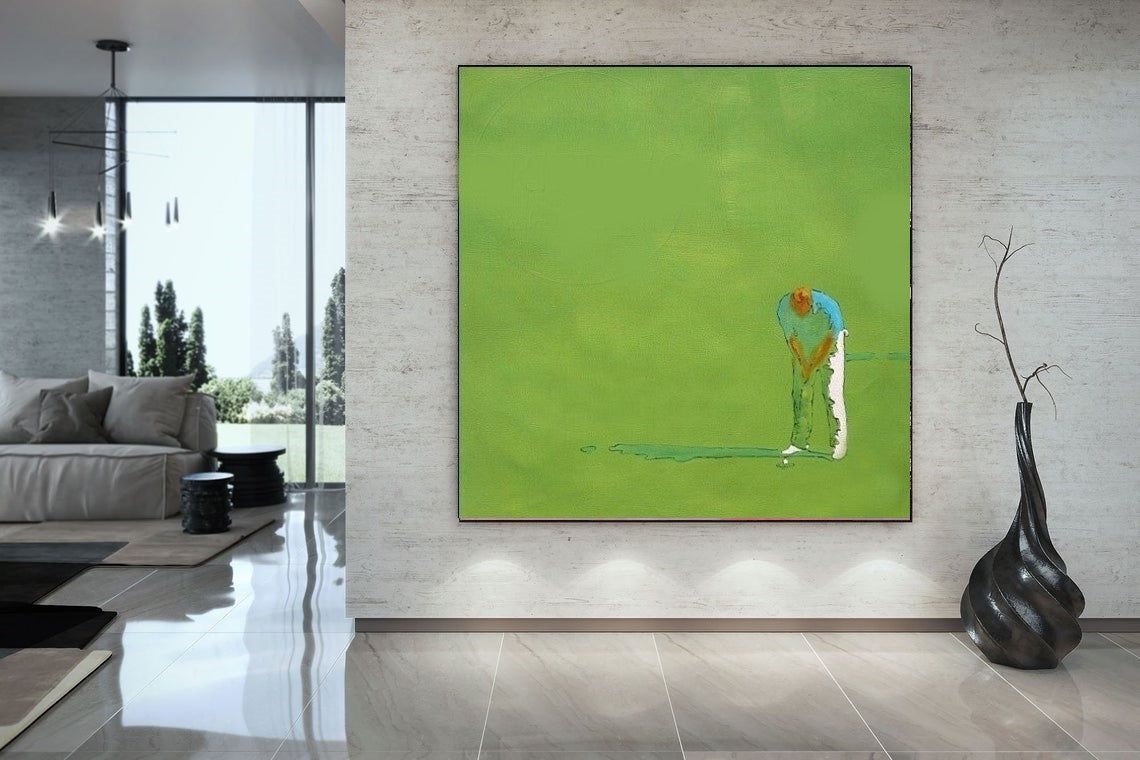 LARGE Modern Abstract Golf Painting on Canvas, Green Painting, Golf Man Art, Modern Interior Design, Sports Art for Office