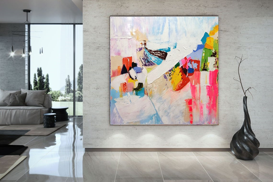 LARGE Modern Abstract Wall Art, Vibrant Impasto Oil Painting on Canvas, Textured Wall Art for Living room